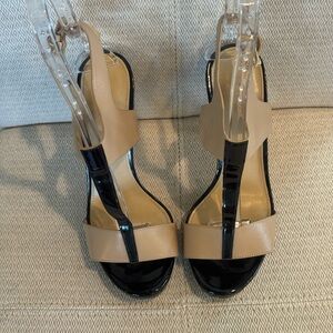 MICHAEL Michael Kors Beige and Black Patent Slingback Heels